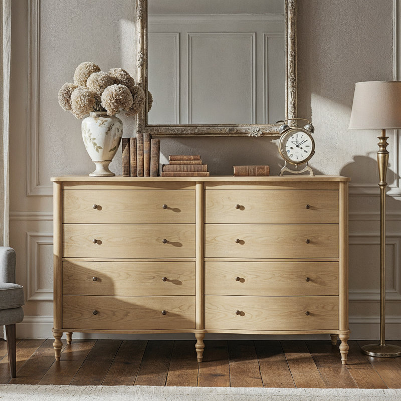 63'' W Vintage 8-Drawer Dresser, Yellow Wood