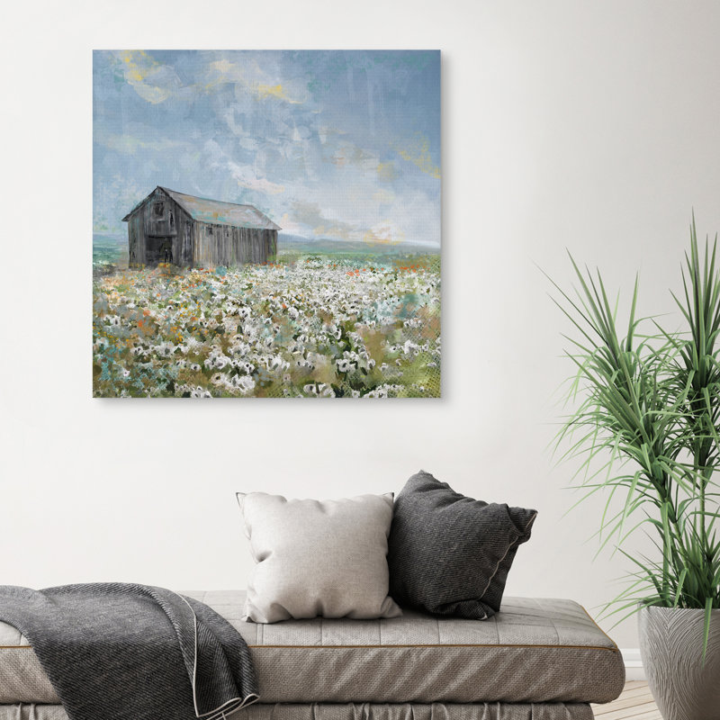 Barn with White Poppies - Reproduction d'art graphique sur toile tendue
