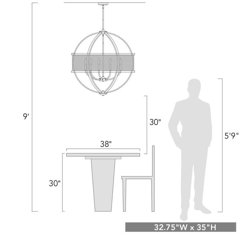 Lustre en forme de globe à 9 lumières de style bougie Petitt, Étain, Noir mat