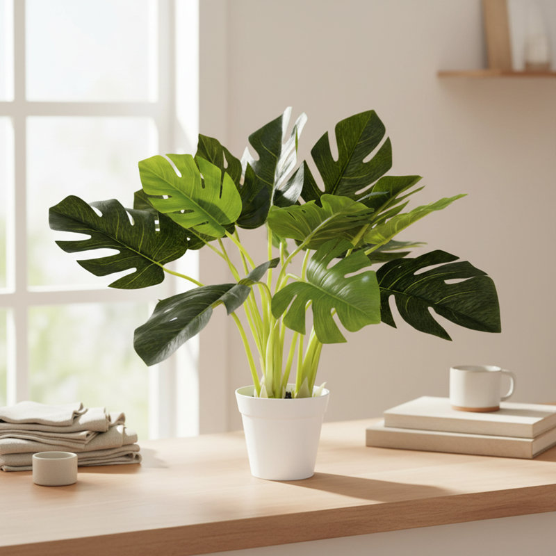Algreen 19" Faux Monstera in White Decorative Planter