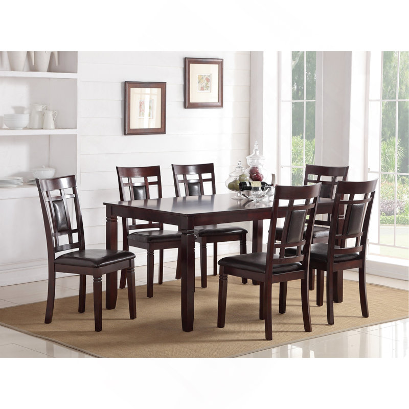 Modern Contemporary 7Pc Dining Set Espresso Finish Unique Eyelet Back 6X Side Chairs Cushion Seats Dining Room Furniture