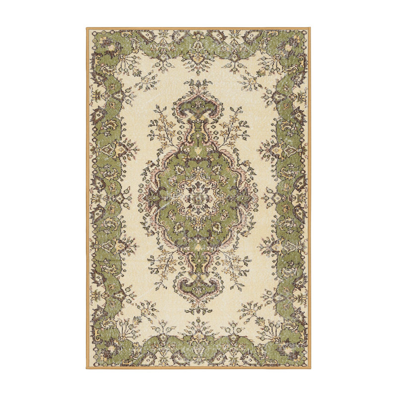 Tapis contemporain beige / olive clair, Rectangle 7 pi x 9 pi