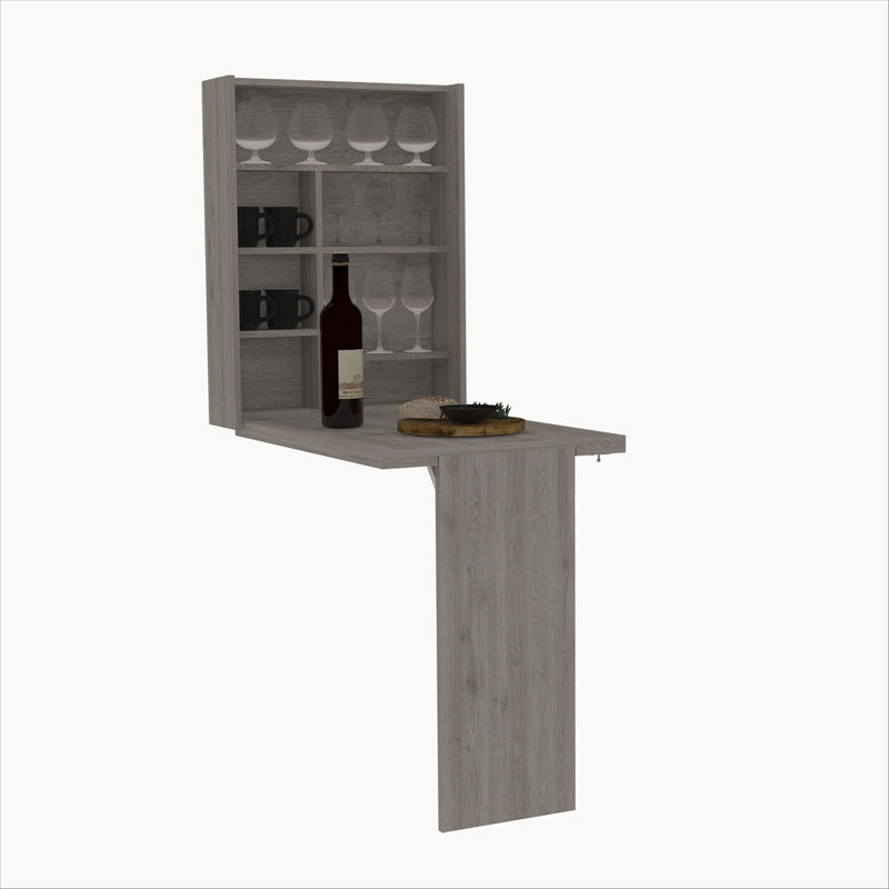 Toscana Wall Foldable Table with Multiple Shelves, Light Grey