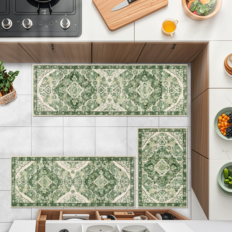 Machine Washable Non-Slip Kitchen Mat, Green
