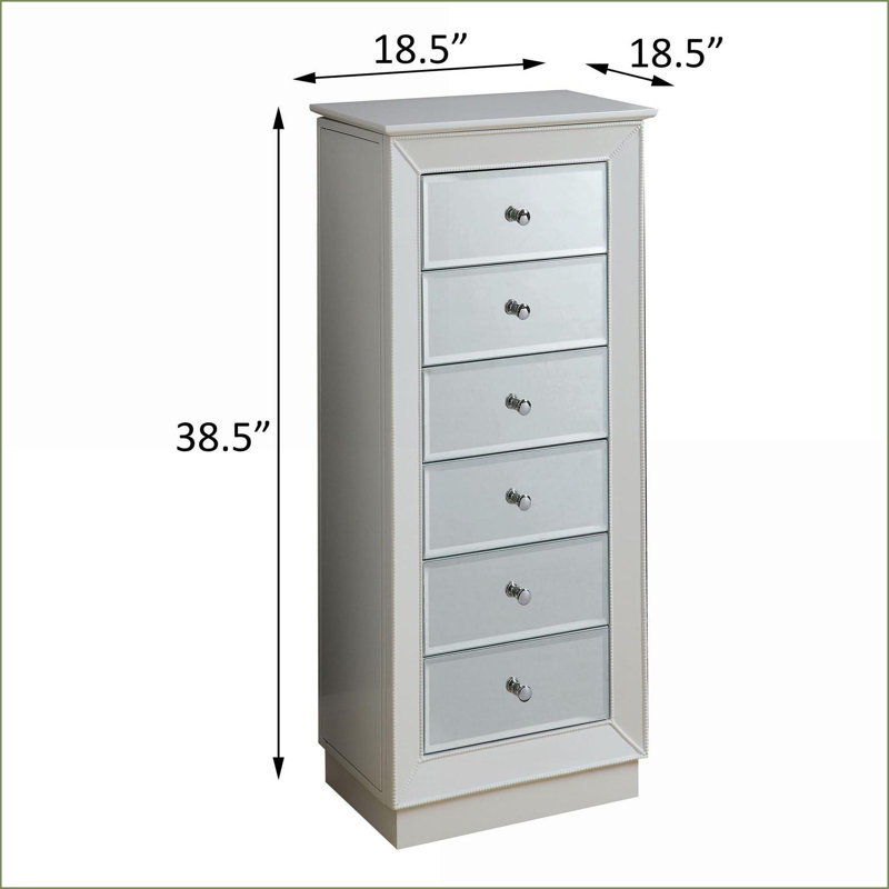 Armoire à bijoux 6 tiroirs blanc moderne avec miroir Tiroirs doublés de feutre | Blanc | Bois