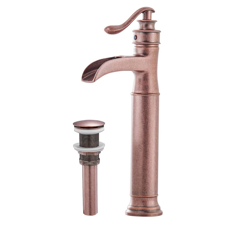 Single Handle One Hole Waterfall Bathroom Vessel Faucet With Pop Up Drain, Copper