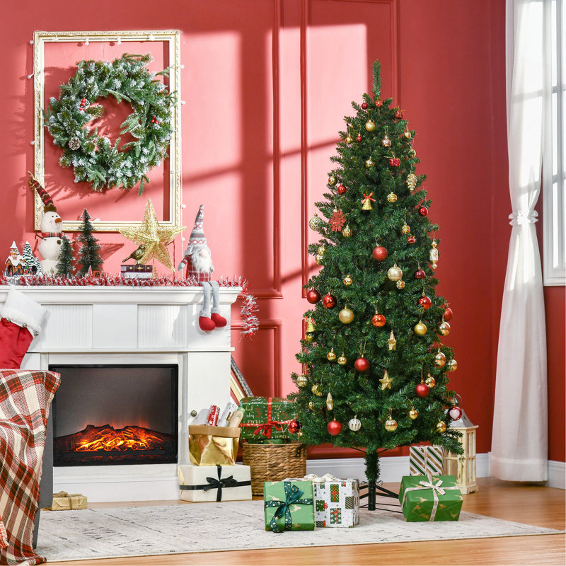 Sapin de Noël artificiel mince de 6 pi de hauteur non éclairé avec branches réalistes et 583 pointes, vert