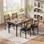 Ensemble de table de salle à manger pour 4 personnes avec chaises rembourrées, table de cuisine en bois et 4 chaises avec protecteurs d'angle pour petits espaces-1309911405-1309911400