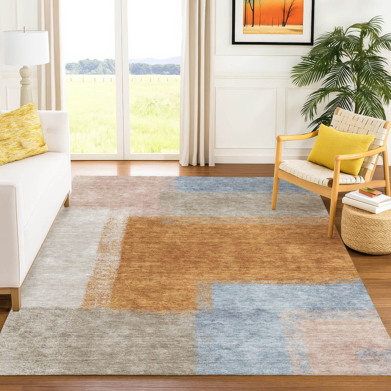 Tapis abstrait lavable à la machine intérieur / extérieur ACN2341, Rectangle 9 pi x 12 pi