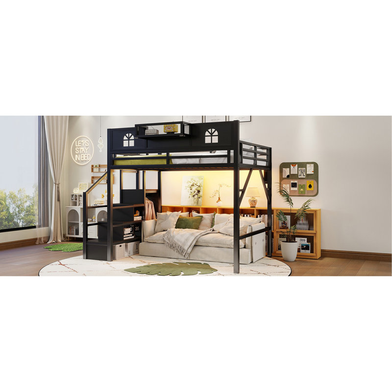 Lit mezzanine double avec escalier et garde-robe