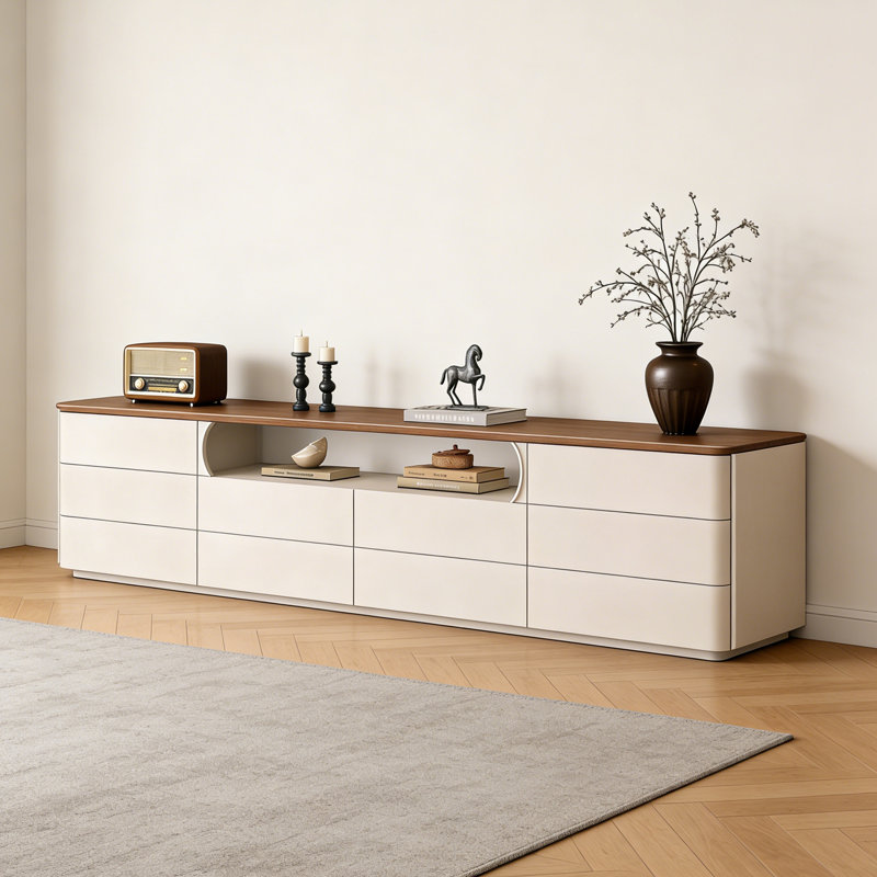 Meuble télé Modern, H 25,6 po x L 70,86 po x l 15,75 po, Crème / brun