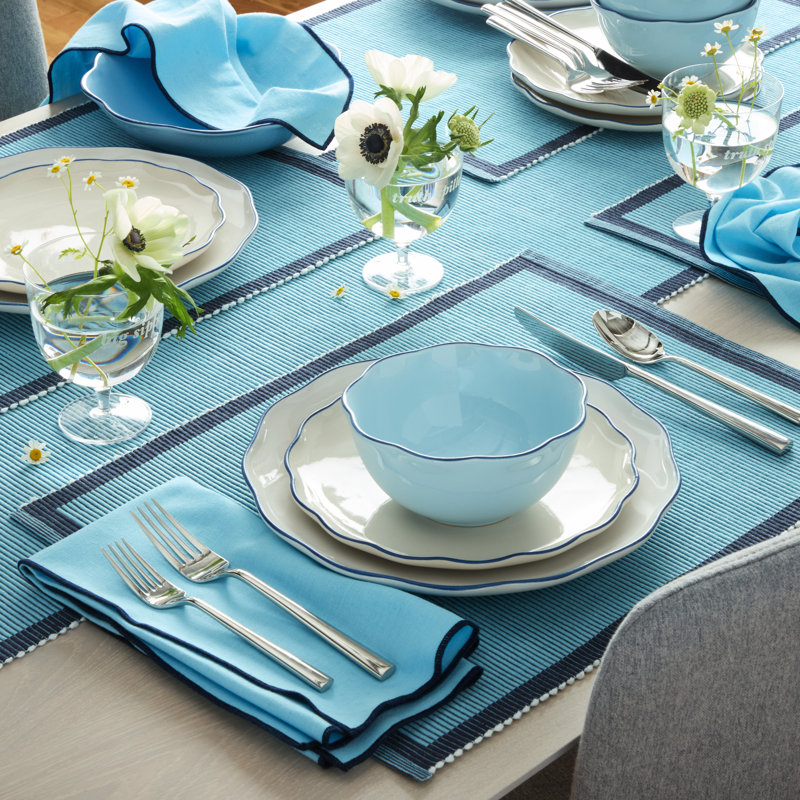 kate spade new york Garden Party Table Runner, Blue/Navy Blue, 14x72, Blue
