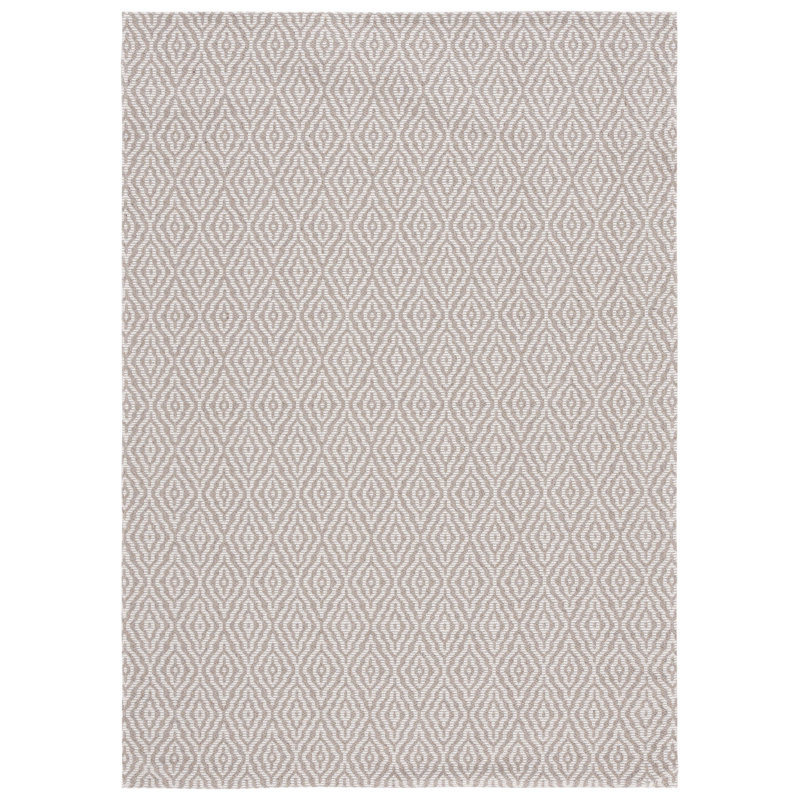 Taupe and Cream Wool Geometric Rectangular Area Rug