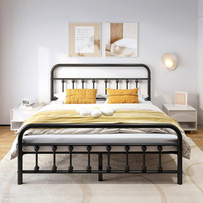 Metal Bed Frame,Full Size Bed Frame With Headboard,Structurally Stable, Heavy Duty Steel Slat Supported,Under Bed Storage,No Box Spring Needed,14 Inch,Black