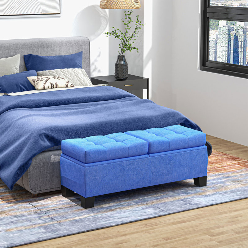 Fabric Upholstered Storage Bench, Blue
