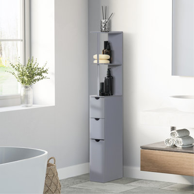 54" Tall Bathroom Storage Cabinet, Freestanding Linen Tower with 2-Tier Shelf and Drawers, Narrow Side Floor Organizer, Grey