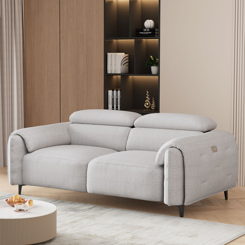 Attalia 74.8-Inch 3D Velvet Fabric Pillow Arm Dual Motor Reclining Sofa with Adjustable Headrest and USB Port, Gray Polyester