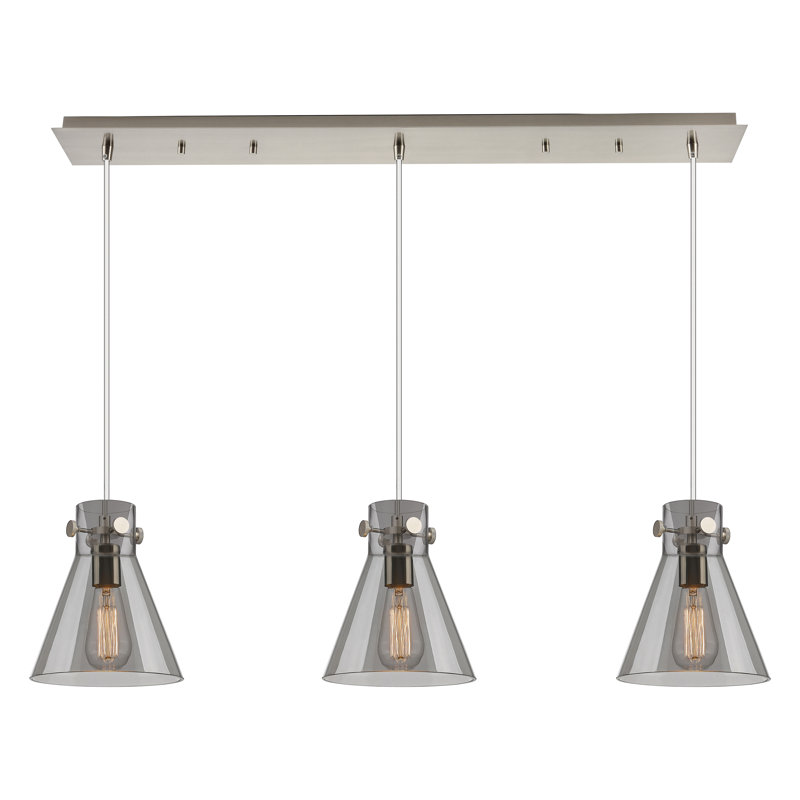 Luminaire suspendu 3 lumières Amrith, Gris fumée clair, Nickel satiné brossé