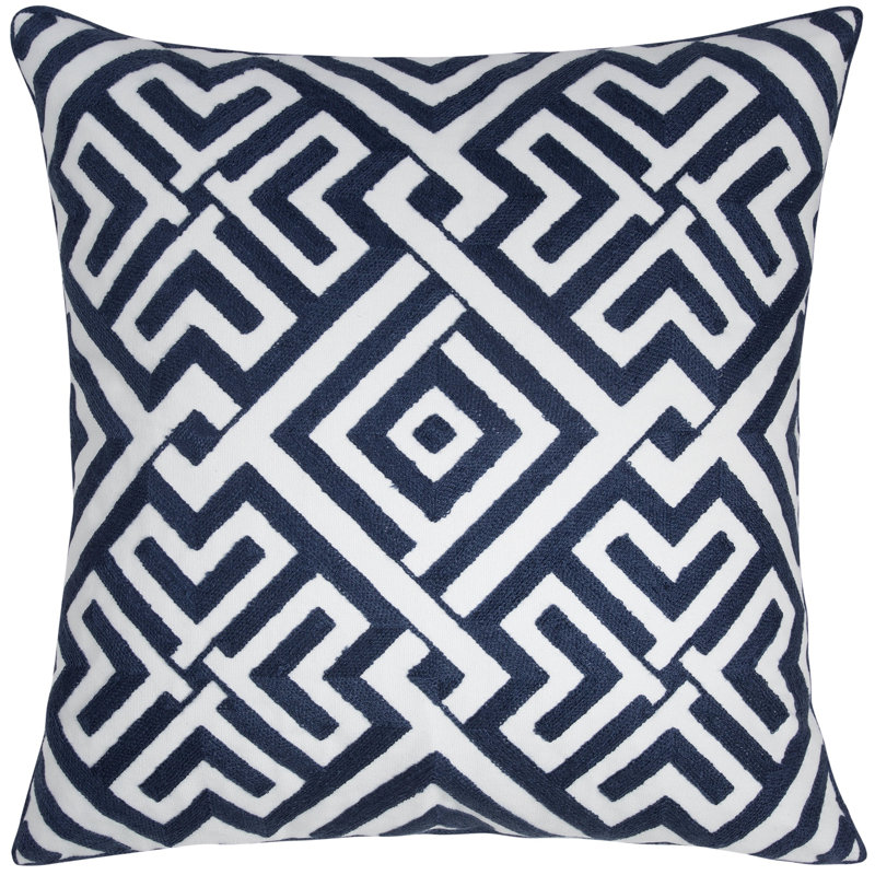 Coussin décoratif géométrique brodé carré avec insert noir / blanc 18 po x 18 po