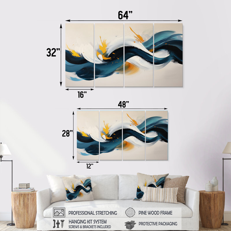 Onterrio - abstrait spirales murales - art mural moderne, H 32 po x l 64 po, 4