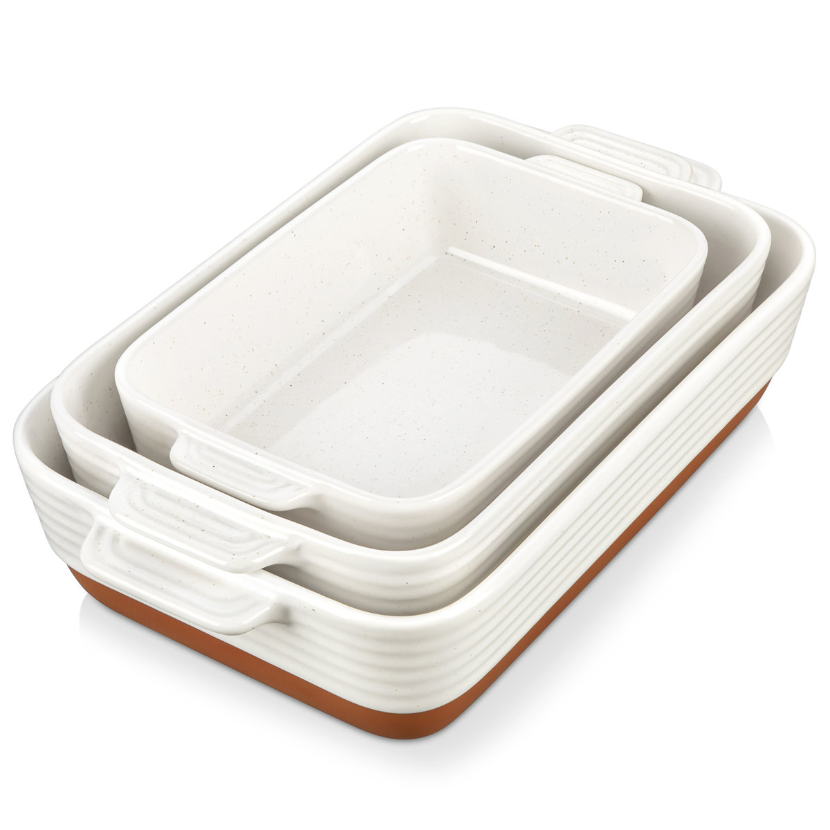 MALACASA 3-Piece 3800/2700/1450ml Rectangular Speckled Stoneware Baking ...
