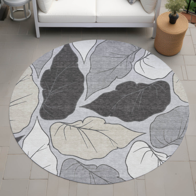 Machine Washable Indoor/Outdoor Bourkelands ACN2348 Botanical Rug, Round 8'