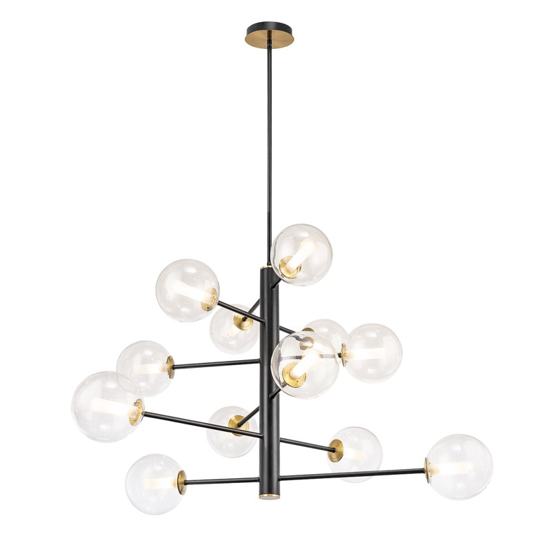 Lustre 12 lumières Rene, Noir, Blanc