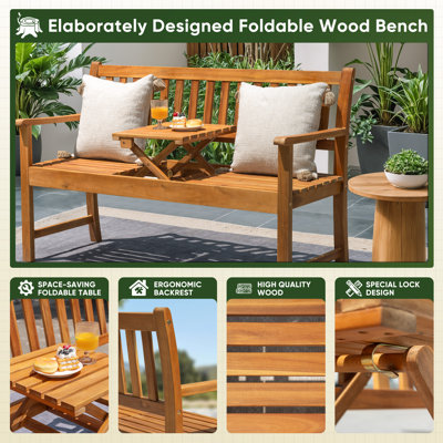 Serg Acacia Wood Outdoor Bench with Foldable Table