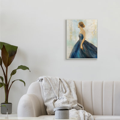 Jeune femme avec une robe bleue, mise au point douce par K. Nari - Peinture