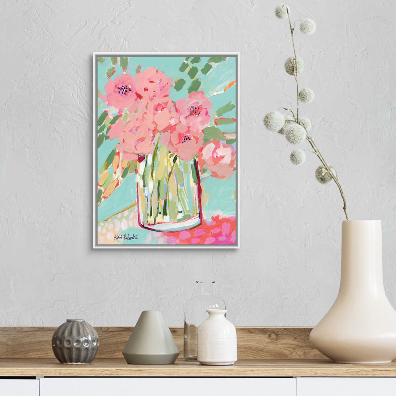 Reproduction d’art sur toile, "Hot rose Summer" par Kait Roberts, Cadre blanc, H 18 po x l 14 po x P 1,75 po