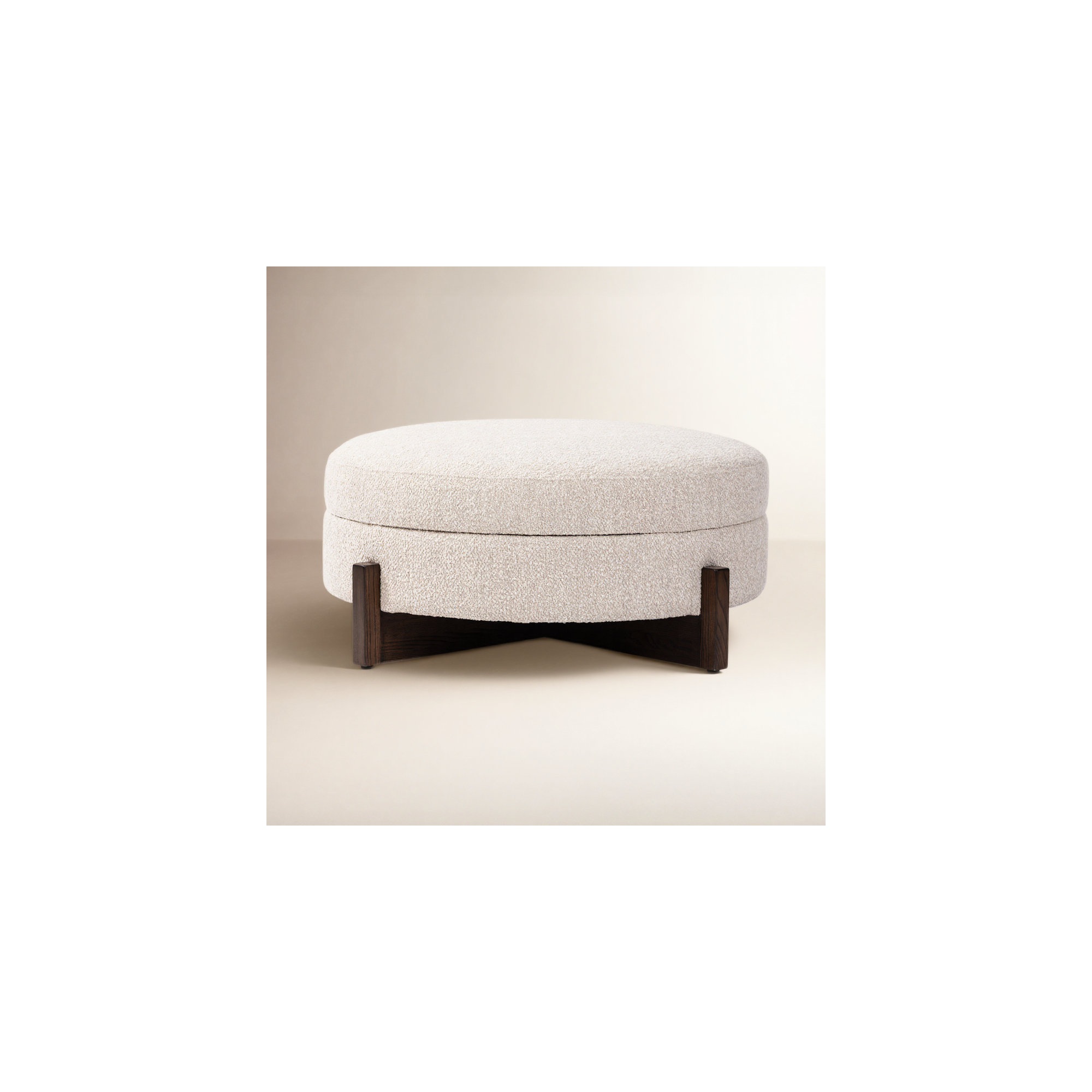 Regan 39" Wide Round Storage Ottoman, Saddle Fog Boucle, Dark Brown