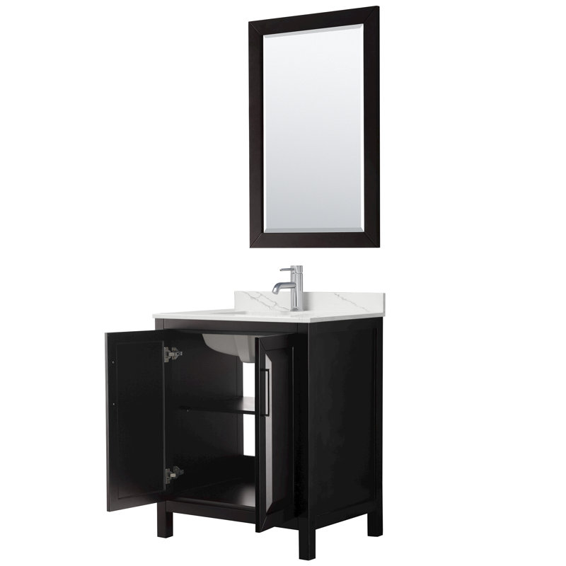 Daria 30 in. with Mirror Vanity, White Quartz, Brown, Polished Chrome