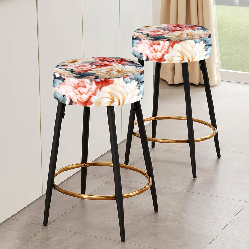 Ensemble de 2 tabourets de bar Beige et rose Timeless Peony Delights