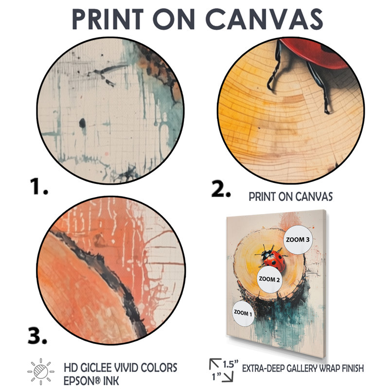 «Ladybug At The Forest On Slide II - Ladybug», art encadré, H 20 po x l 12 po, Reproduction avec cadre flottant, Crème, crème