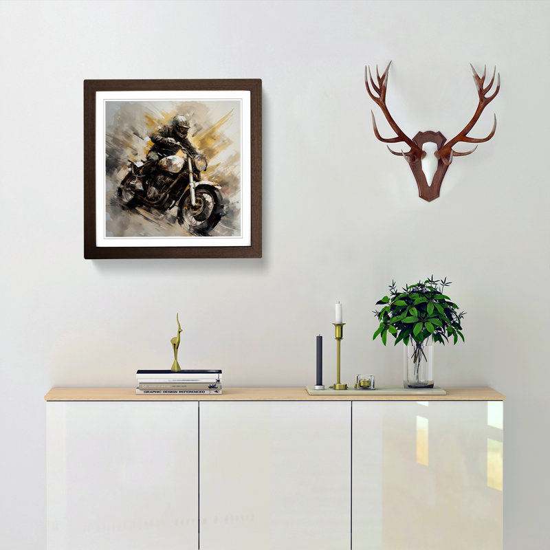 Motorcycle Gestural Art No.1 - Single Picture Frame Print on Wood, Walnut