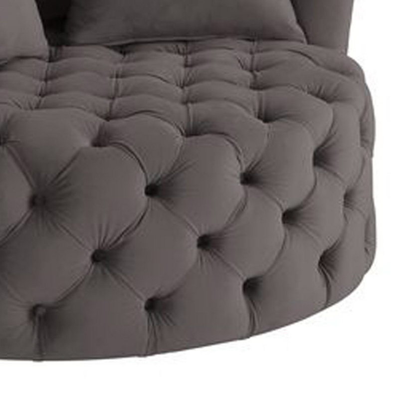Swivel Accent Chair With Curved Design And Button Tufting, Dark Gray Velvet