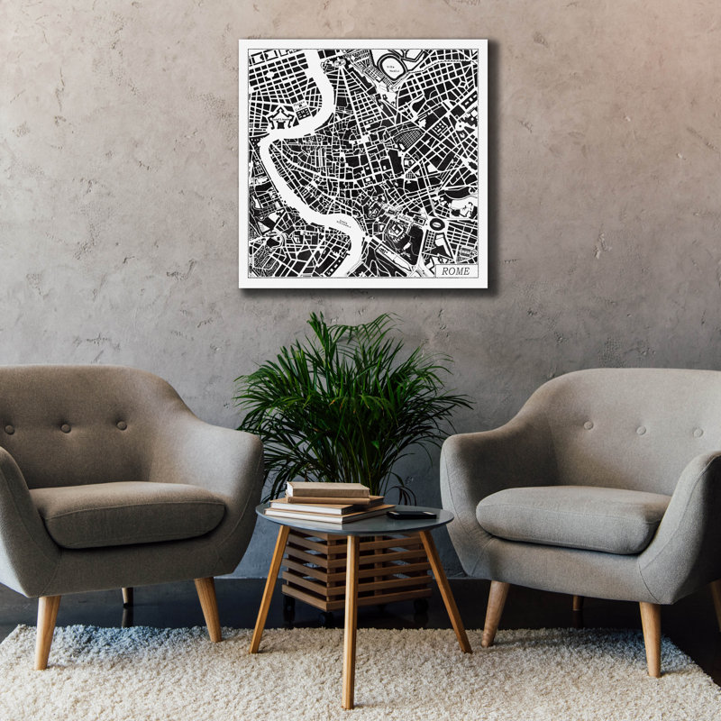 «Rome Map Black» par Laura Marshall, art mural sur toile, H 37 po x l 37 po x P 1,5 po