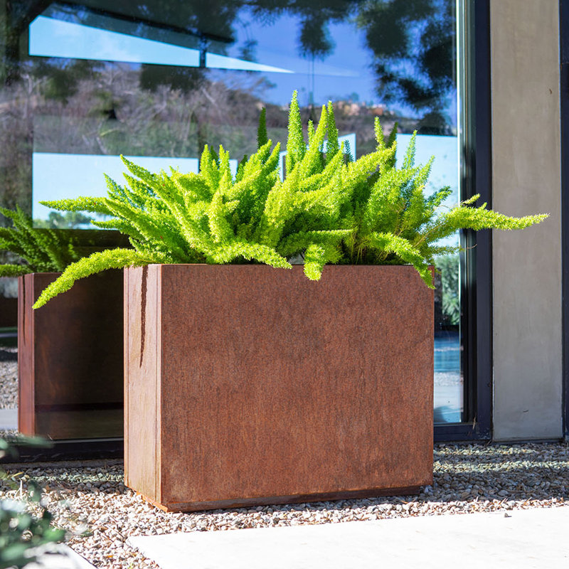 Corten Steel Series Rectangular Metal Span Planter, 24" H x 30" W x 12" D