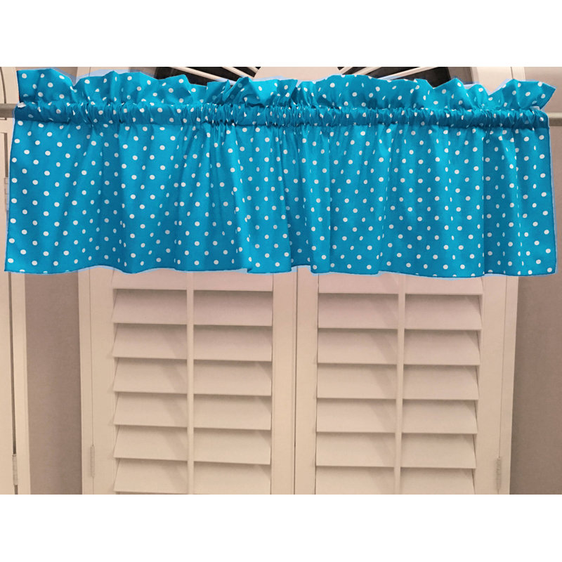 Cantonnière sur mesure en mélange de coton à pois 58 po Garaitz, L 58 po x L 24 po, Blanc / turquoise