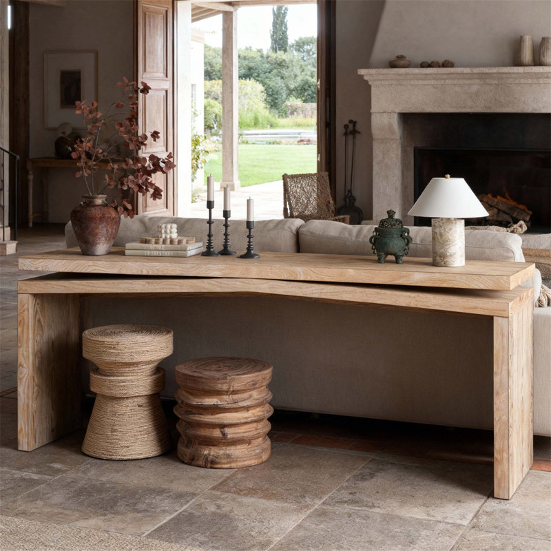 Console de 65 pouces en placage de bois massif rustique, longue table de canapé d'entrée de maison de campagne pour le salon, le couloir et derrière le canapé