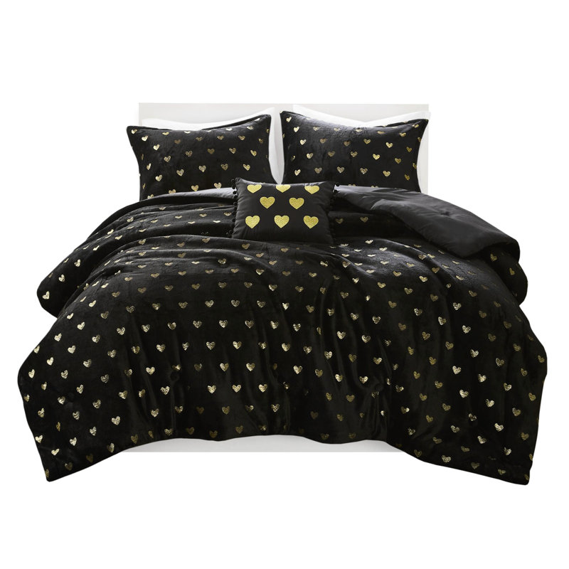 Édredon double / grand imprimé métallique avec 2 taies décoratives et 1 oreiller, rembourrage ultra doux, envers en microfibre, nettoyage des taches lavable à la machine, preuve, - impression de taille 4 pièces, rembourrage