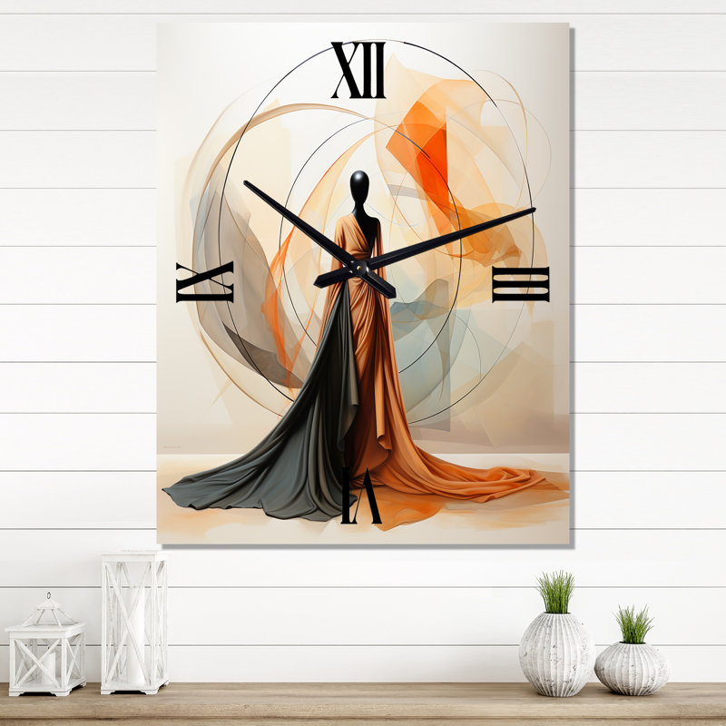 Horloge murale abstraite contemporaine danseuse africaine - femme afro-américaine, H 28 po x l 12 po x P 1 po