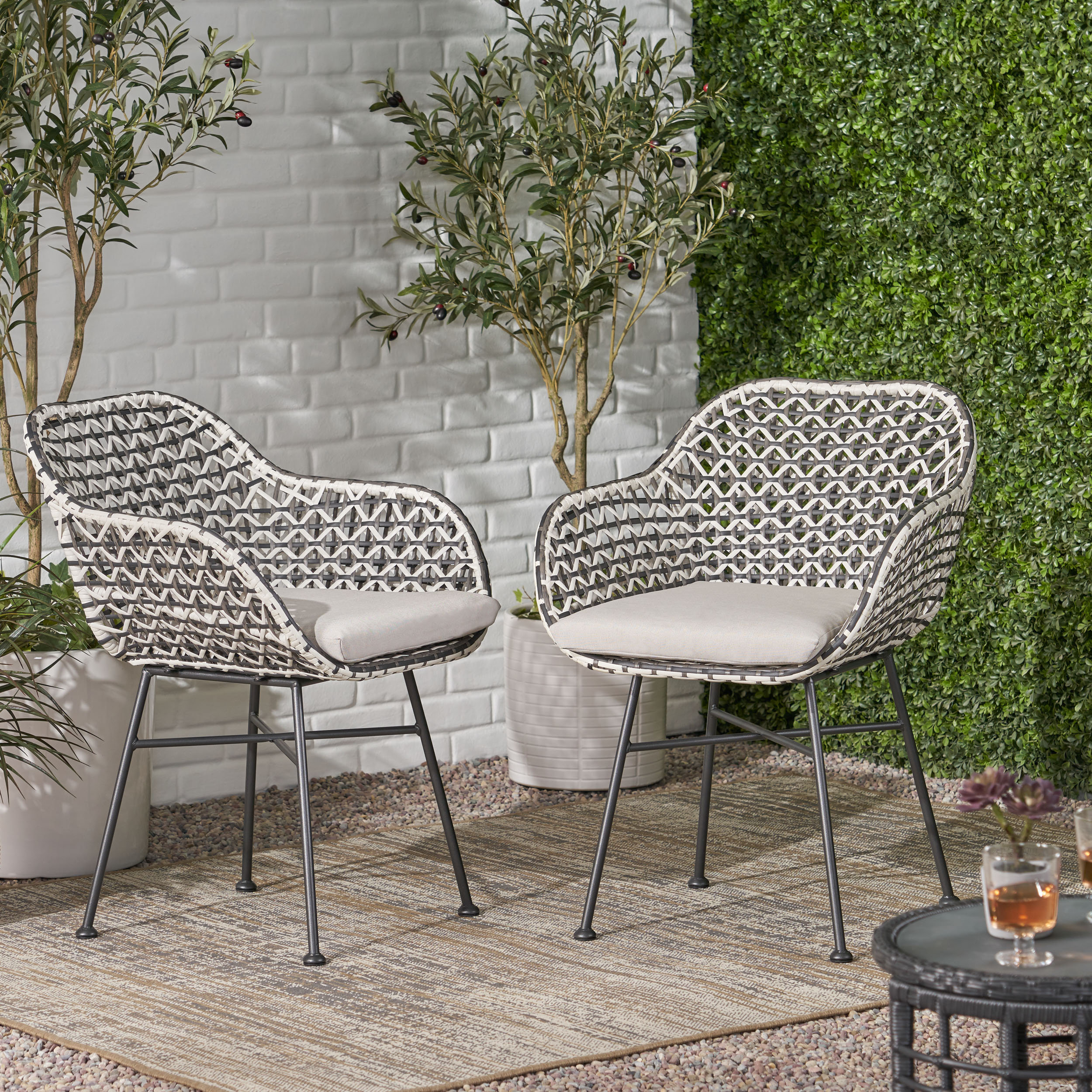 Bayou Breeze Boho Woven Rope Patio Chairs with Curved Backrest and ...