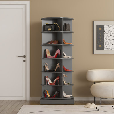 Grey 360 Rotating Shoe Cabinet 6 Layers