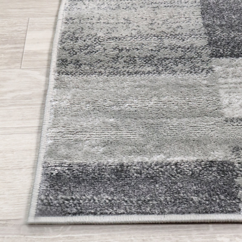 Tapis argenté à motif géométrique moderne Krasmir, Rectangle 7 pi x 9 pi