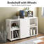 28''H X 48''W 3-Tier Wood Bookcase 6 Cube Bookshelf w/ Door Wheels-89096666