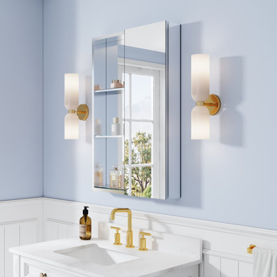 24''W X 36" H Recessed or Surface Wall Mounted Aluminum Mirror Medicine Cabinet With Open Shelf Storage Set