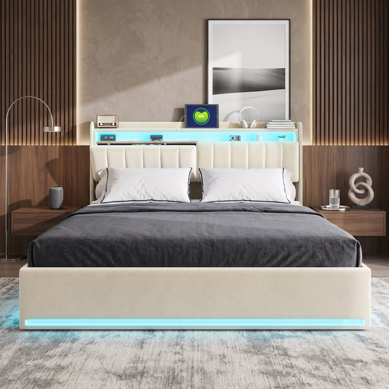 Ottoman Bed, Double (4'6), Beige