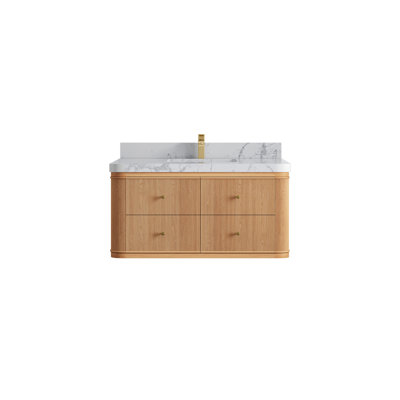 Hampton Floating Oak 42 In. W X 22 In. D Single Sink Bathroom Vanity In Dark Natural With 2 In. Quartz