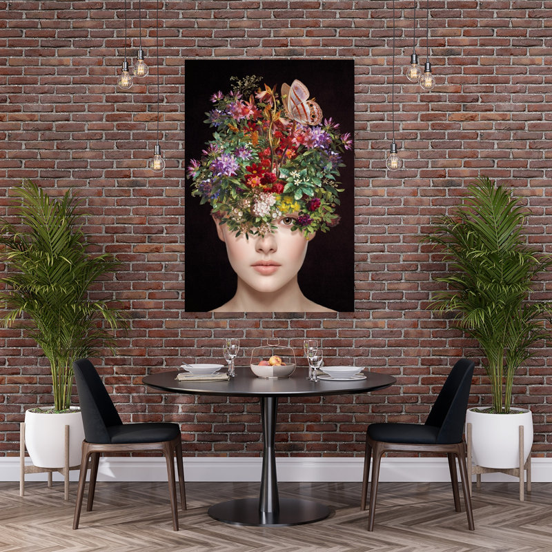 Woman In Bloom Colorful Delicate Ethereal Butterfly Flower Nature Wall Art Print by Marja Van Den - Wrapped Canvas Print